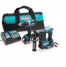 Makita DLX2278TX1 18V LXT kombibormaskin og hammer dobbel pakke (2 x 5,0Ah batterier) i verktøyveske thumbnail