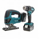 Makita DLX2134TJ - 2-delers 18V batteriverktøy sett, DHP482 combi drill + DJV180 stikksag (2 x 5Ah batterier) thumbnail