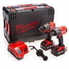 NYTT! Milwaukee M18 FPP2F3-502X 2-delers børsteløs combi + muttertrekker sett (2x5Ah batt) i HD kofferter thumbnail