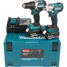 Makita DLX2184TJ 18V twinpack børsteløs, DDF484 skrudrill + DTW285 muttertrekker (2 x 5Ah batterier) thumbnail