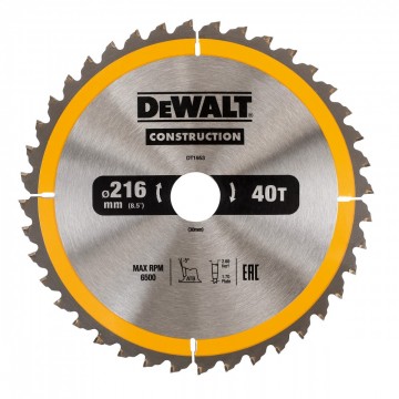 Dewalt DT1953 Konstruksjon sirkelsagblad 216mm x 30mm x 40 Tenner