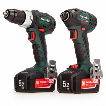 Sjekk prisen! Metabo 18V 2-delers børsteløs høyeffekts drillsett  (2 x 5.2Ah batterier)