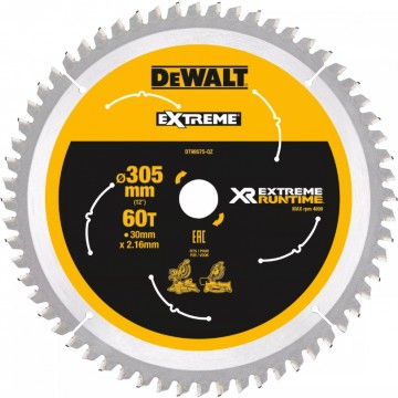 Dewalt DT99575 XR 305mm x 30mm x 60T Extreme runtime kapp-og gjærsag blad