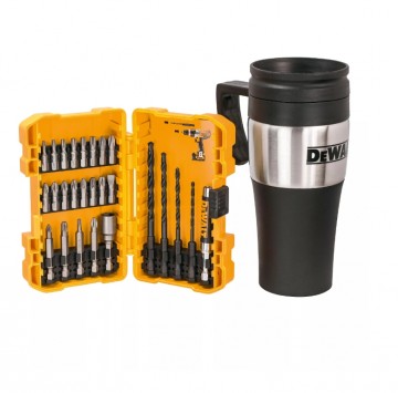 Dewalt DT71580 26-delers borre og skrutrekker sett bore- og skrutrekkersett + termisk krus