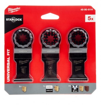 Sjekk prisen! Milwaukee 48906114 Starlock Universal Fit multiverktøybladsett for tre (5 blader)