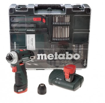 Metabo PowerMaxx BS Basic skrudrillsett med 62-delers tilbehørsett (2 x 2.0Ah batt)