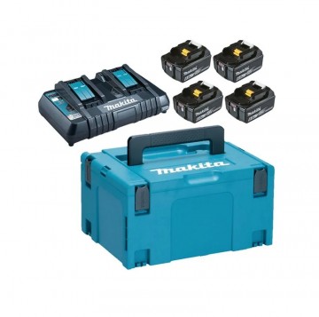 Makita Powerpack 198091-4 dobbel port hurtiglader + 4 x BL1860B 6Ah batterier levert i Makpac koffert