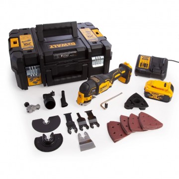 Dewalt DCS355P1 18V børsteløs oscillerende multikutter med tilbehør (1 x 5,0 Ah batteri)