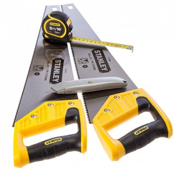 Stanley STHT9-98053 9-98-053 Twin Pack 500mm håndsager, kniv & 5m målebånd