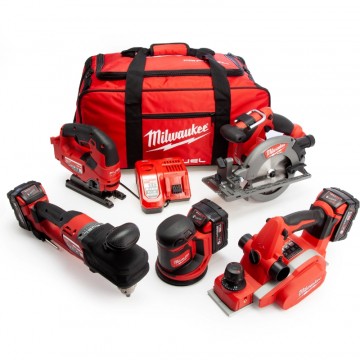 Milwaukee M18 PP5C-503B FUEL Trebearbeidingssett 5-deler (3 x 5,0 Ah batterier)