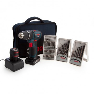 Bosch GSB 12V-15 Professional combi drillsett 3 x pakker borsett (1 x 2.0Ah & 1 x 4.0Ah batteri)