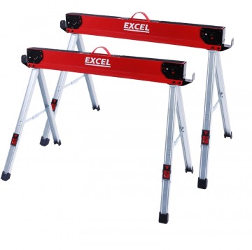 Excel 8502 Heavy Duty Steel Folding Sawhorse Twin Pack 1178kg Capacity